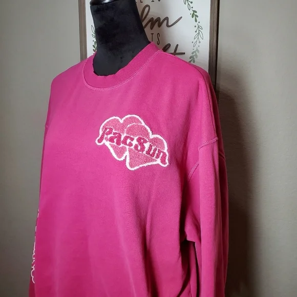 PacSun Love Crew Neck Sweatshirt Women's Size Medium Pink EUC - Picture 15 of 16